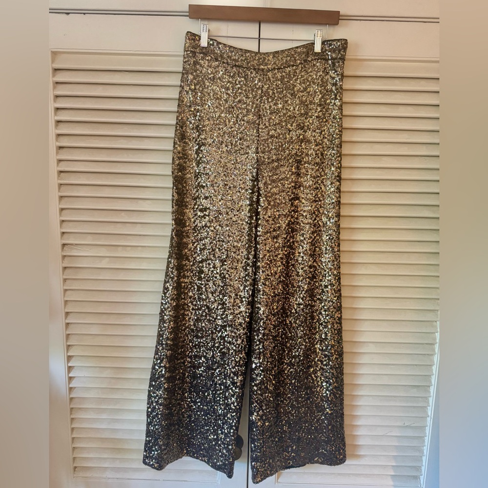 MINT CONDITION BANANA REPUBLIC PULL ON BRONZE SEQUIN WIDE-LEG PANTS SIZE MEDIUM